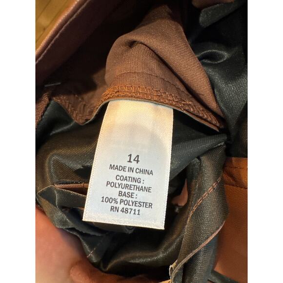 Ophelia Roe High Rise Straight Leg Faux Leather Brown Pants Women's Size 14 - Picture 9 of 9
